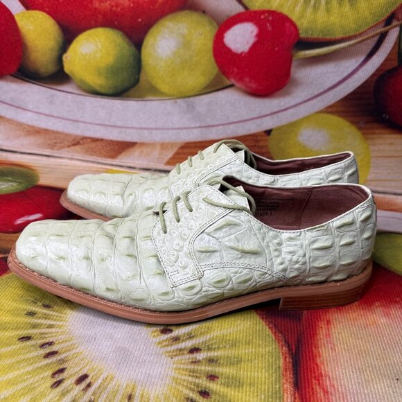 Giorgio Brutini Mens Size 11M Light Green Crocodile Print Genuine Leather Oxford - Picture 2 of 10